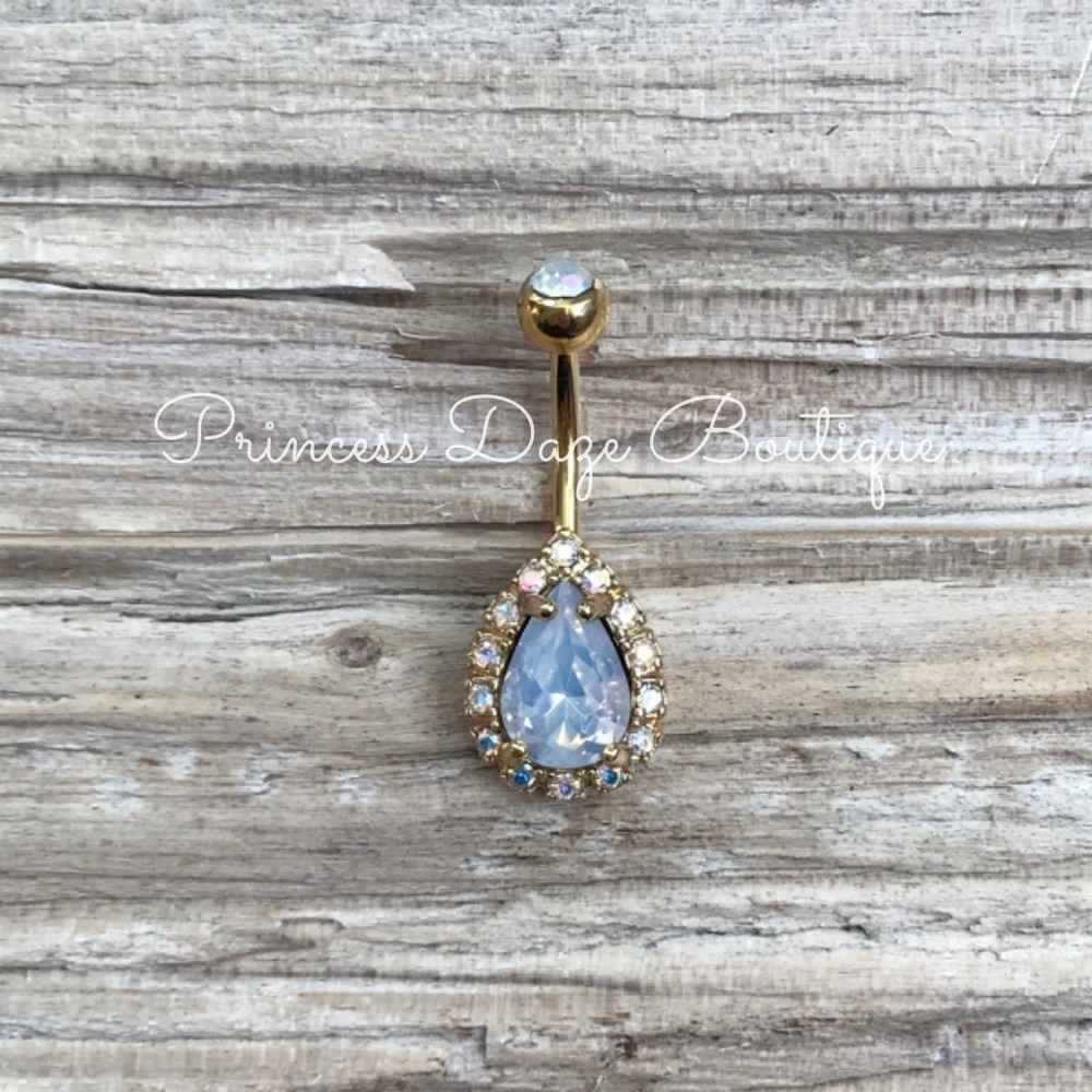 Gold‎ Opalescent Teardrop Belly Button Ring